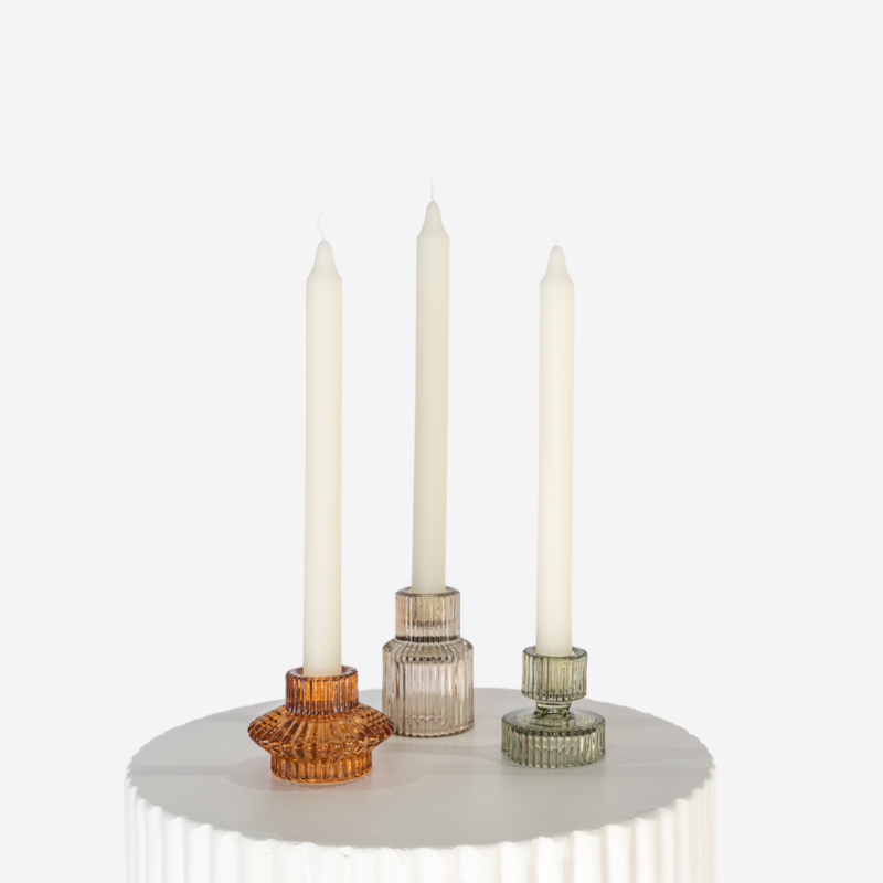 Autumn Etched Glass Candle Holder Set With Ivory Taper Trio 3