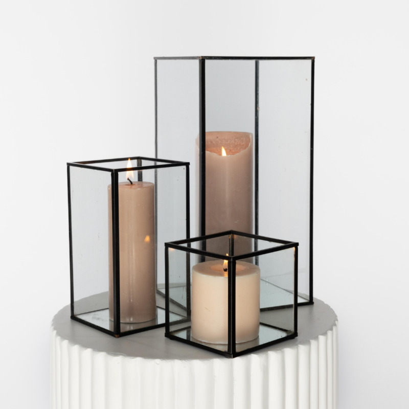 Black Geometric With Latte pillar candle trio