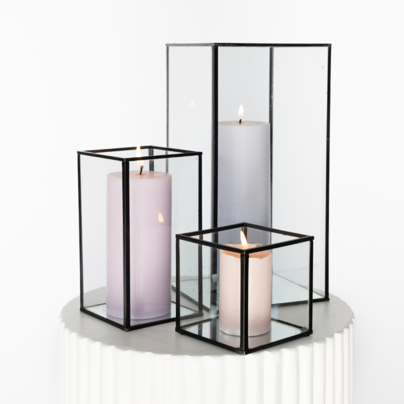 Black Geometric With Soft Pastel Pillar Candle Trio