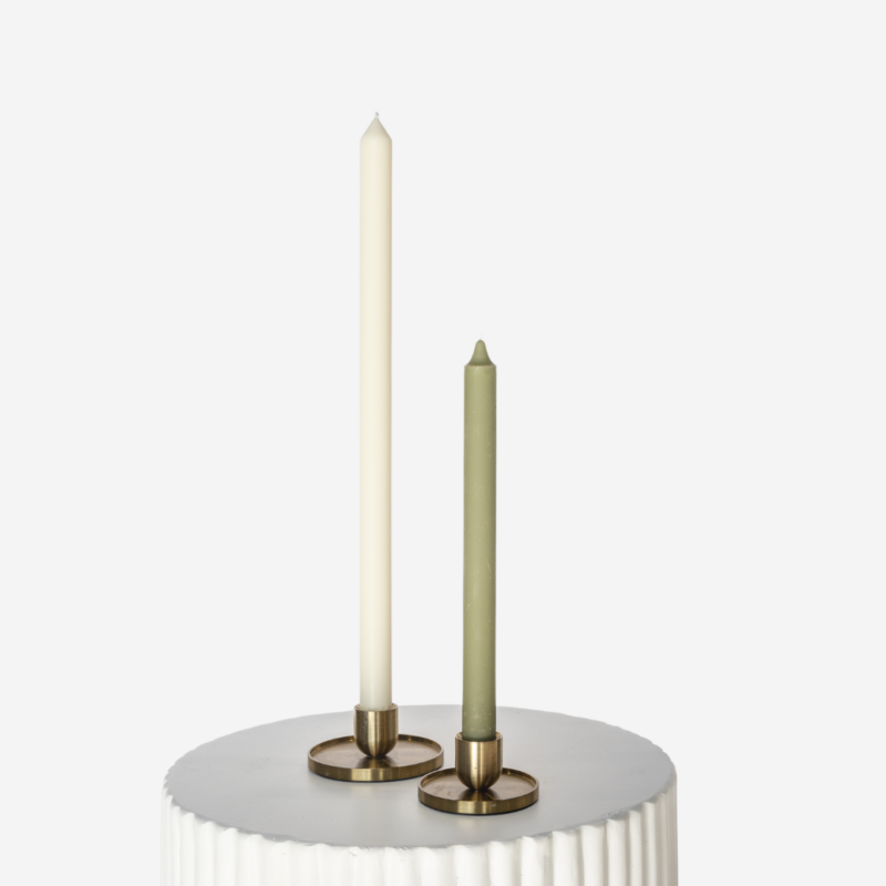 Brushed Gold Candle Holders With Green Ivory Taper Duo 2