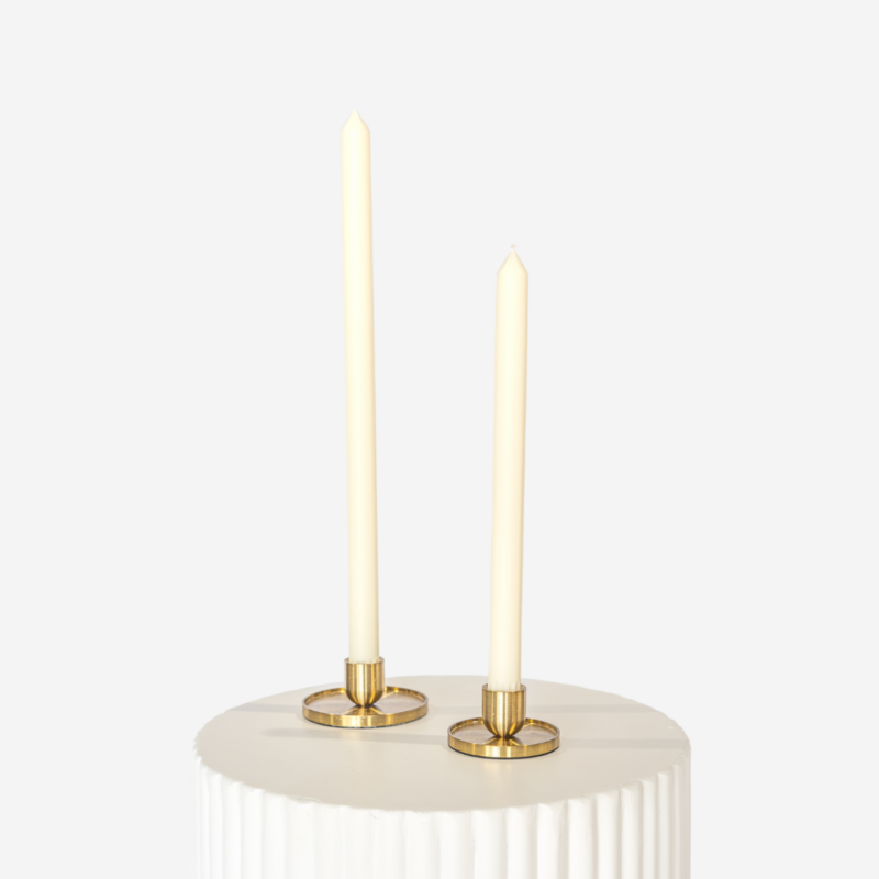 Brushed Gold Candle Holders With Ivory Taper Duo 2