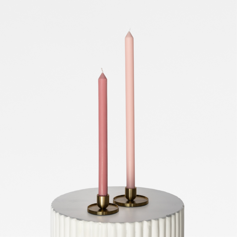 Brushed Gold Candle Holders With Pink Pop Taper Duo 2