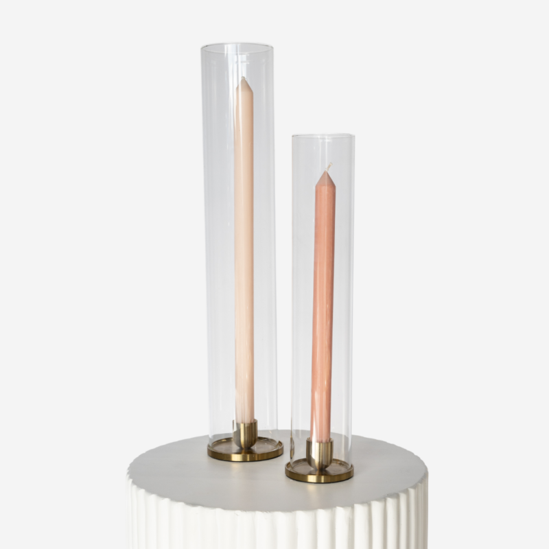 Brushed Gold Holder & Sleeve Duo With Antique Pink Taper Candles 2