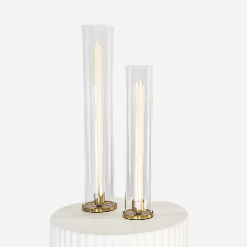 Brushed Gold Holder & Sleeve Duo With Ivory Taper Candles 2