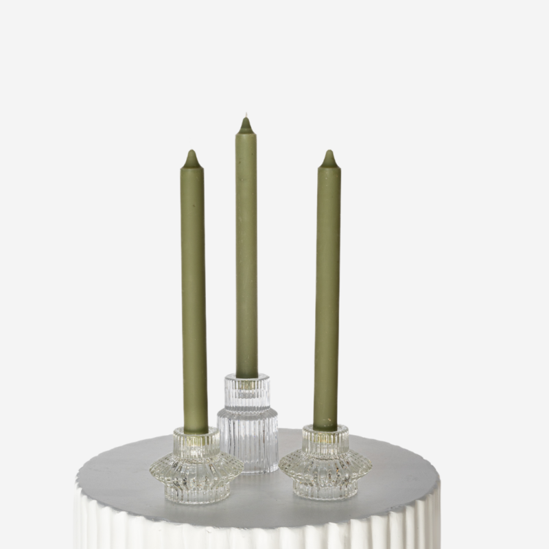 Clear Etched Glass Candle Holder Set With Ivory Taper Trio 3 (2)