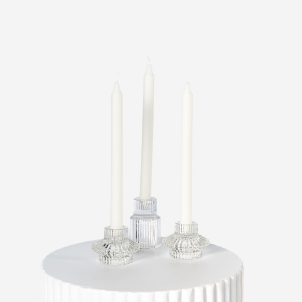 Clear Etched Glass Candle Holder Set With Ivory Taper Trio 3