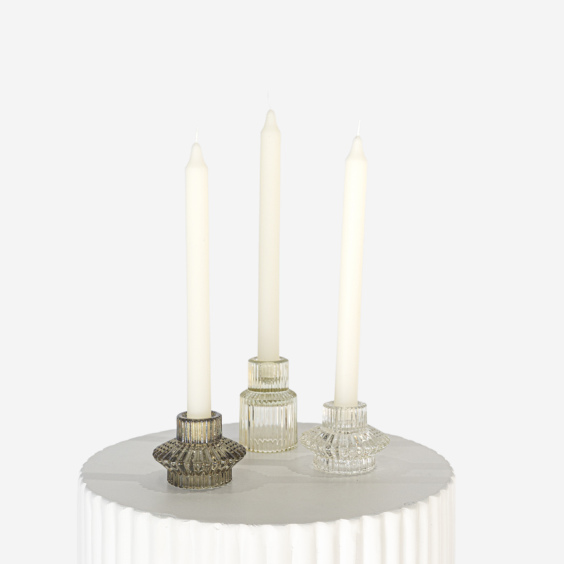 Forest Etched Glass Candle Holder Set With Ivory Taper Trio 3