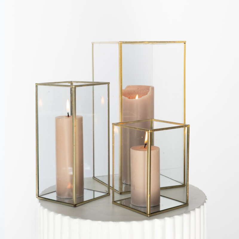 Gold Geometric With Latte Pillar Candle Trio