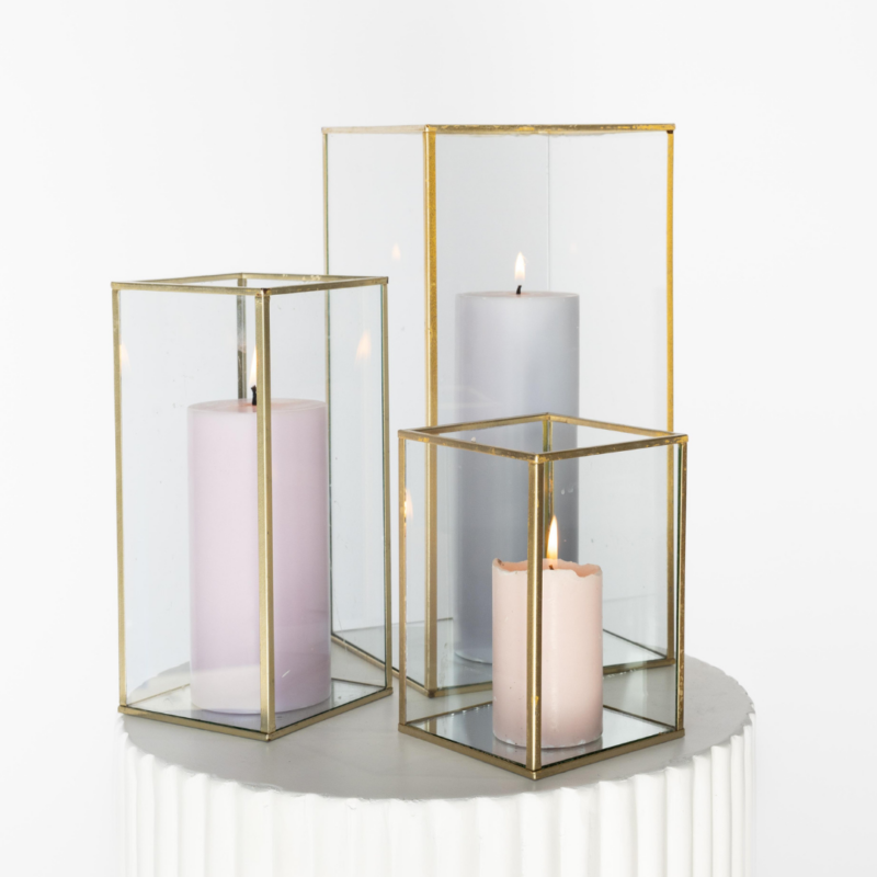 Gold Geometric With Soft Pastel Pillar Candle Trio