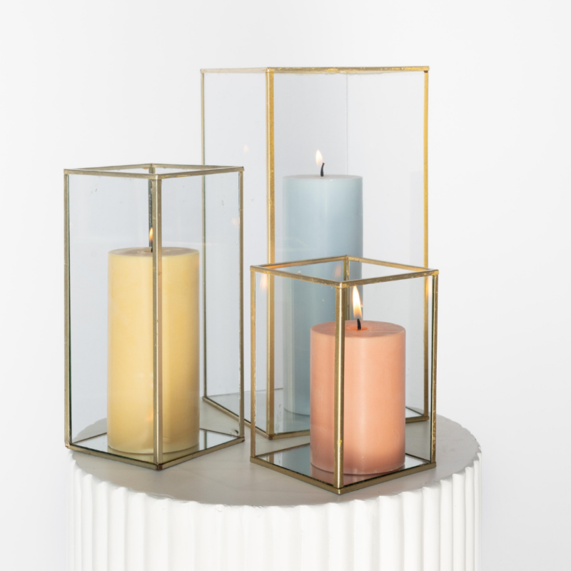 Gold Geometric With Summer Pastel Pillar Candle Trio