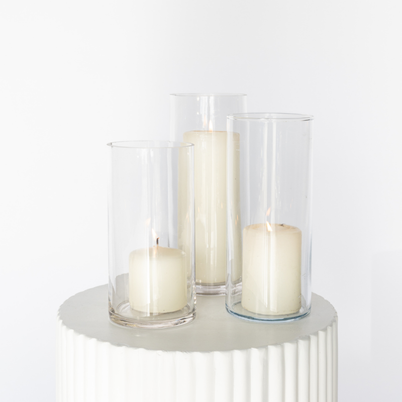 Hurricane With Ivory Pillar Candle Trio