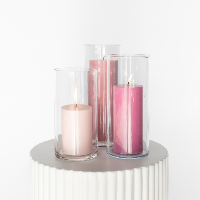 Hurricane candle With Pink Pop Pillar Candle Trio