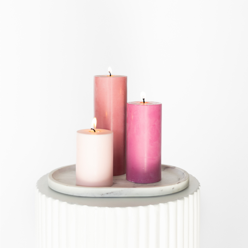 Marble Plate With Pink Pop Pillar Candle Trio