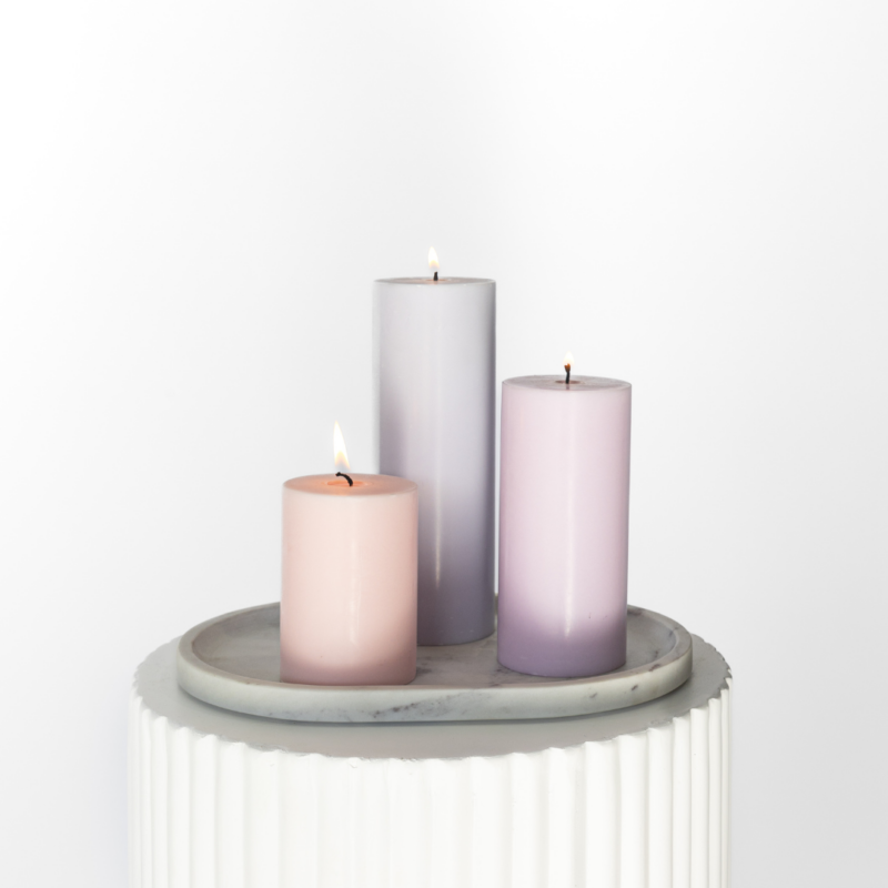 Marble Plate With Soft Pastel Pillar Candle Trio