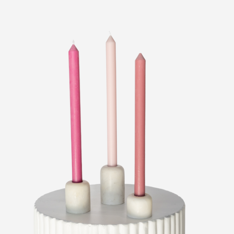 Marble Taper Holders With Pink Pop Candle Trio 3