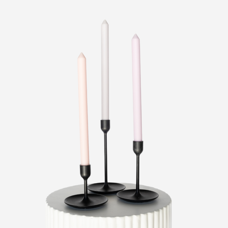 Matte Black Candlestick Set With Soft Pastel Taper Candle Trio 2