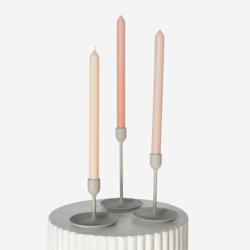 Matte Grey Candlestick Set With Antique Pink Taper Candle Trio 2