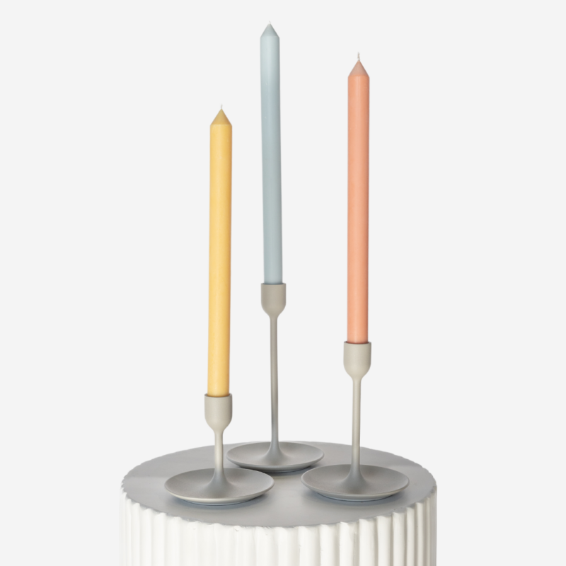 Matte Grey Candlestick Set With Summer Pastel Taper Candle Trio 2