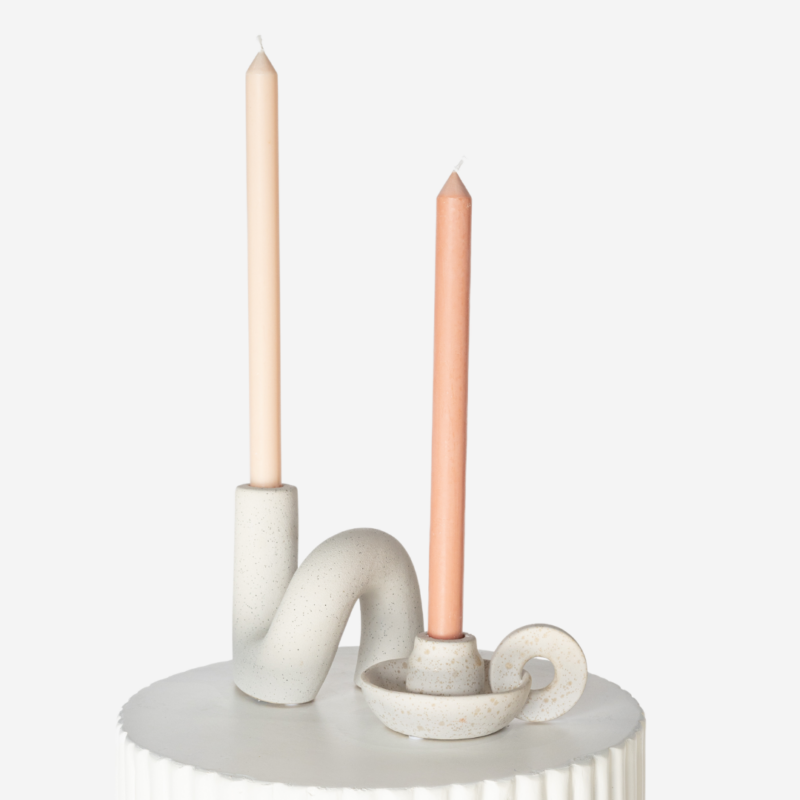 Nordic Candle Holder Set With Antique Pink Taper Candle Duo 2