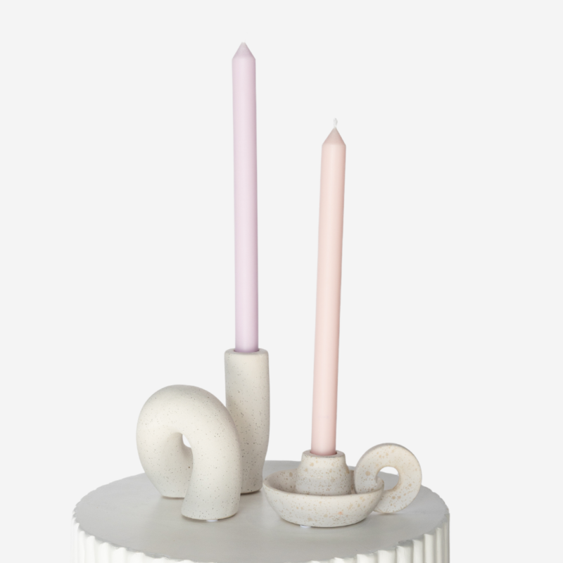 Nordic Candle Holder Set With Soft Pastel Taper Candle Duo 2