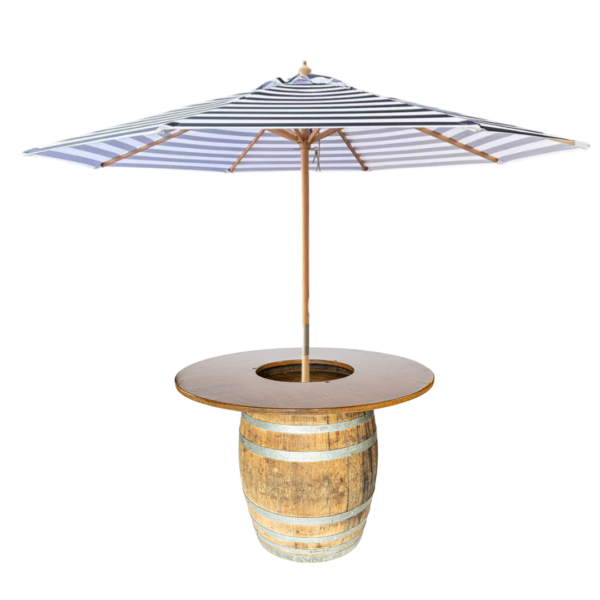 St Tropez Navy Umbrella In Wine Barrel & Top