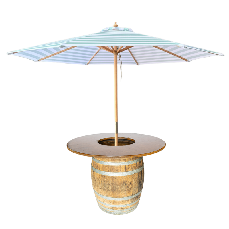 St Tropez Sage Umbrella In Wine Barrel & Top